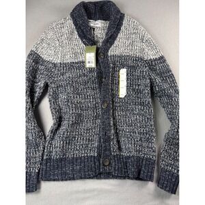Goodfellow & Co Mens Shawl Collar Cardigan Sweater Navy White Marled Small NWT